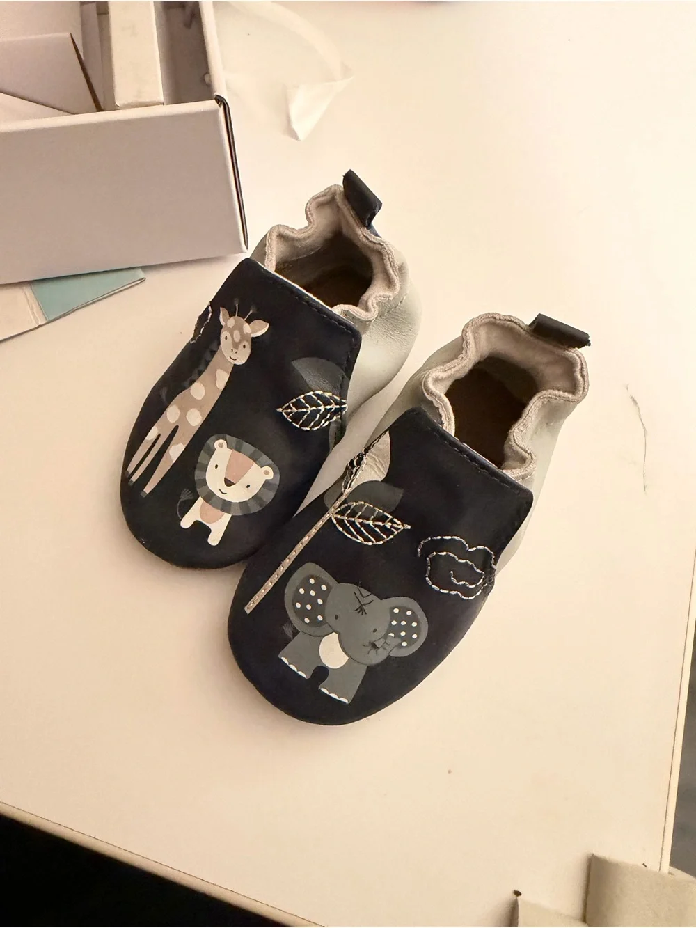 Robeez Soft Soles Hello World Navy Baby Booties with Safari Animals